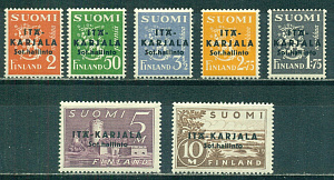 Восточная Карелия: Чёрная Надпечатка на марках Финляндии, 7 марок **